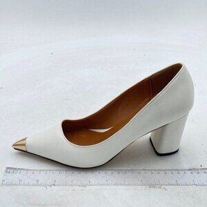 FSJ Women Fashion Metallic Pointed Cap Toe Pumps Slip On Comfort Stable Block